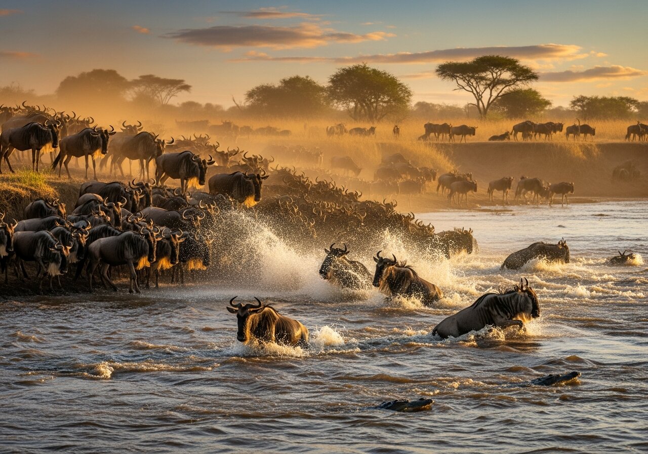 Serengeti Migration Crossing Safari — Tanzania safari landscape